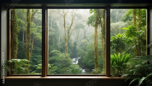 tropical forest landscape from window view