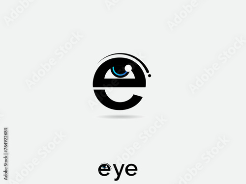 Eye e letter logo design. E letter with eye vector art. Eye wordmark logo design. Vision care. Premium. Typography design. Font.