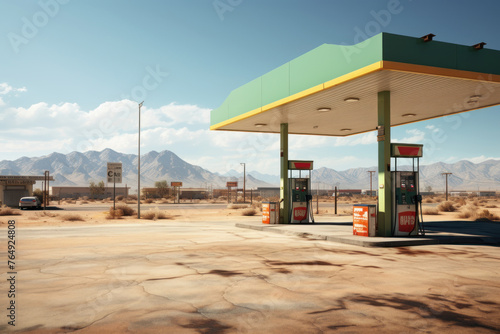 Gas station close-up view for car refueling in wild.