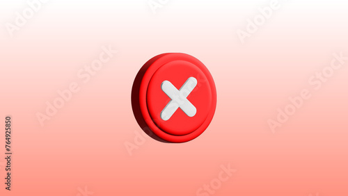 Red Cross Cancel icon button or symbol on Red background 3D

