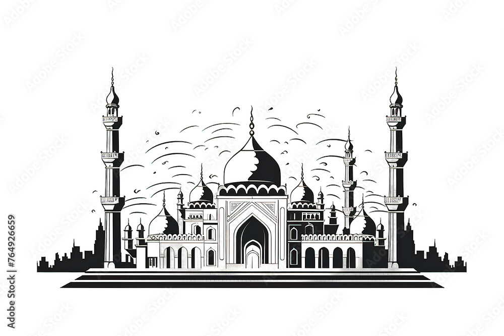 Illustration on theme different types mosques, minaret to celebration holiday Ramadan. isolated on a Transparent Background. Generative AI