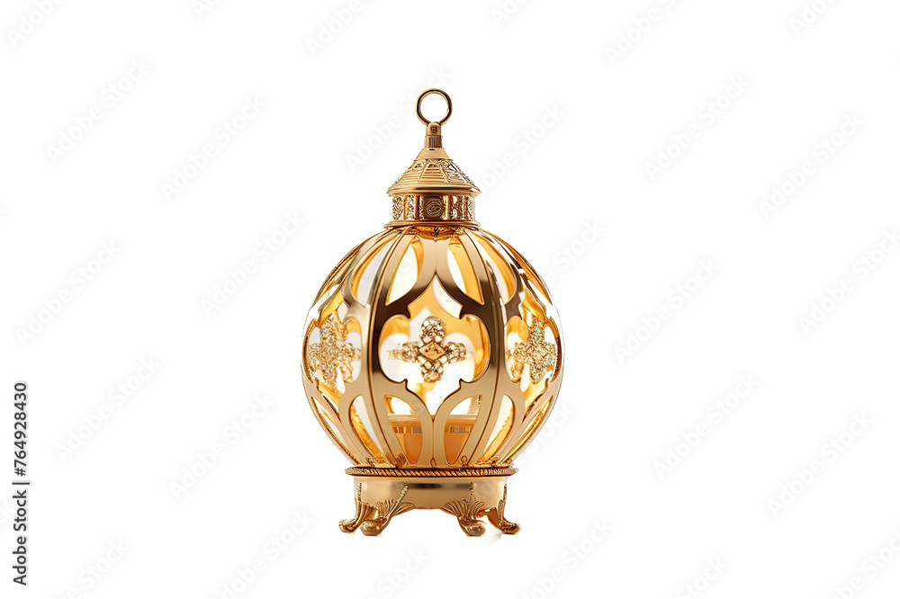 Naklejka premium Golden Moroccan lantern with intricate cutouts, hanging lamp or pendant light, for interior design or mockup, Isolated on transparent background, png