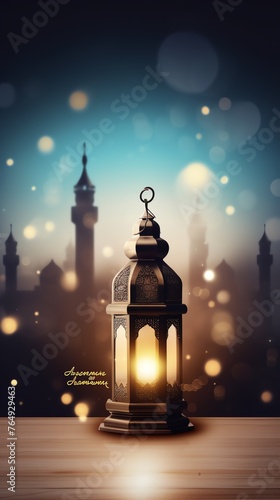 islamic lantern background Ideal for ramadhan festive, eid fitr, eid adha, islamic background , cozy, warm,  holidays, invitations, and decorations, ratio 9:16px photo