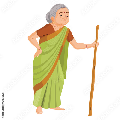 Indian-old-woman-walking-with-stick