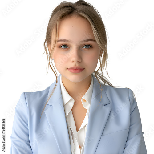 A Beautiful Caucasian Business Woman in Blue Formal Suit - PNG Cutout Isolated in Transparent Background