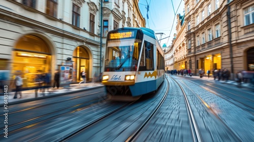 A tram in the street of Prague. Czech Republic in Europe. photo