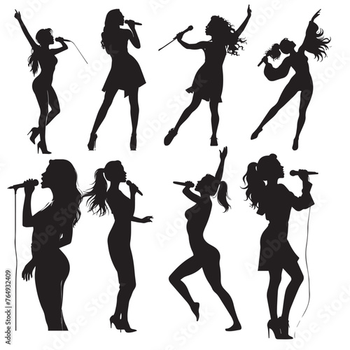 Woman singing silhouettes black in white vector image