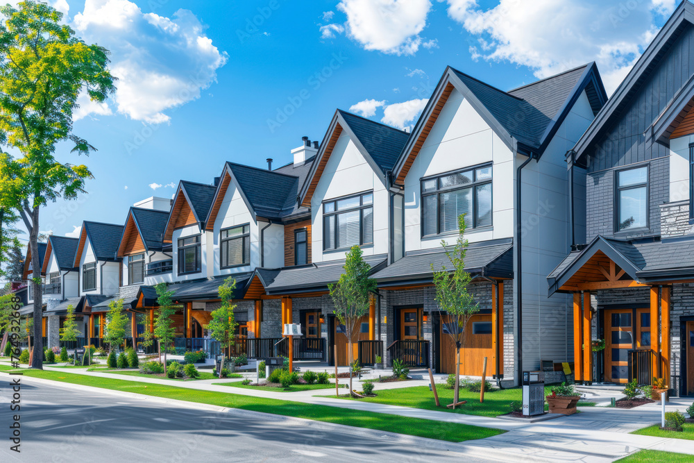 Town houses with white colours and wood.