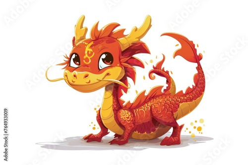 Cute cartoon vector illustration of Chinese zodiac dragon as the mythical animal in Eastern Asia culture. © rabbit75_fot