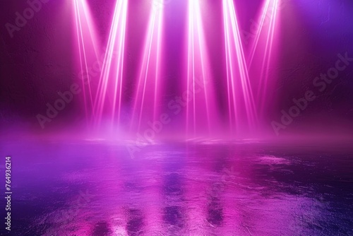 Wallpaper Mural Abstract neon stage with purple lights and wet asphalt reflection. Torontodigital.ca