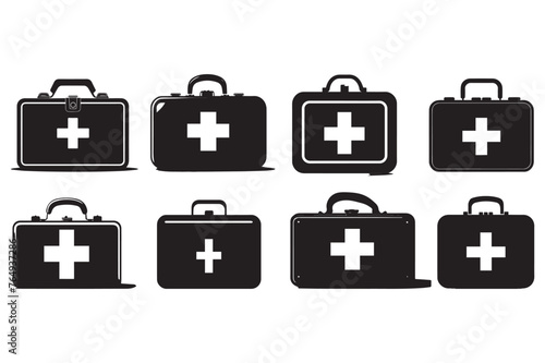 First aid kit icon set . Medical and healthcare symbol. Vector illustration.