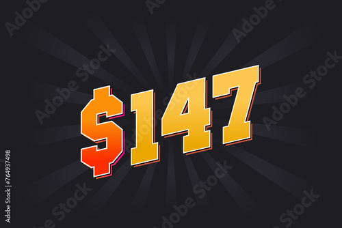 147 Dollar American Money vector text symbol. $147 USD United States Dollar stock vector