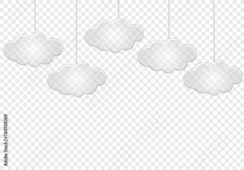 Transparent clouds with silver ribbon. Flat design style. For the design of your website, logo, application. Vector illustration