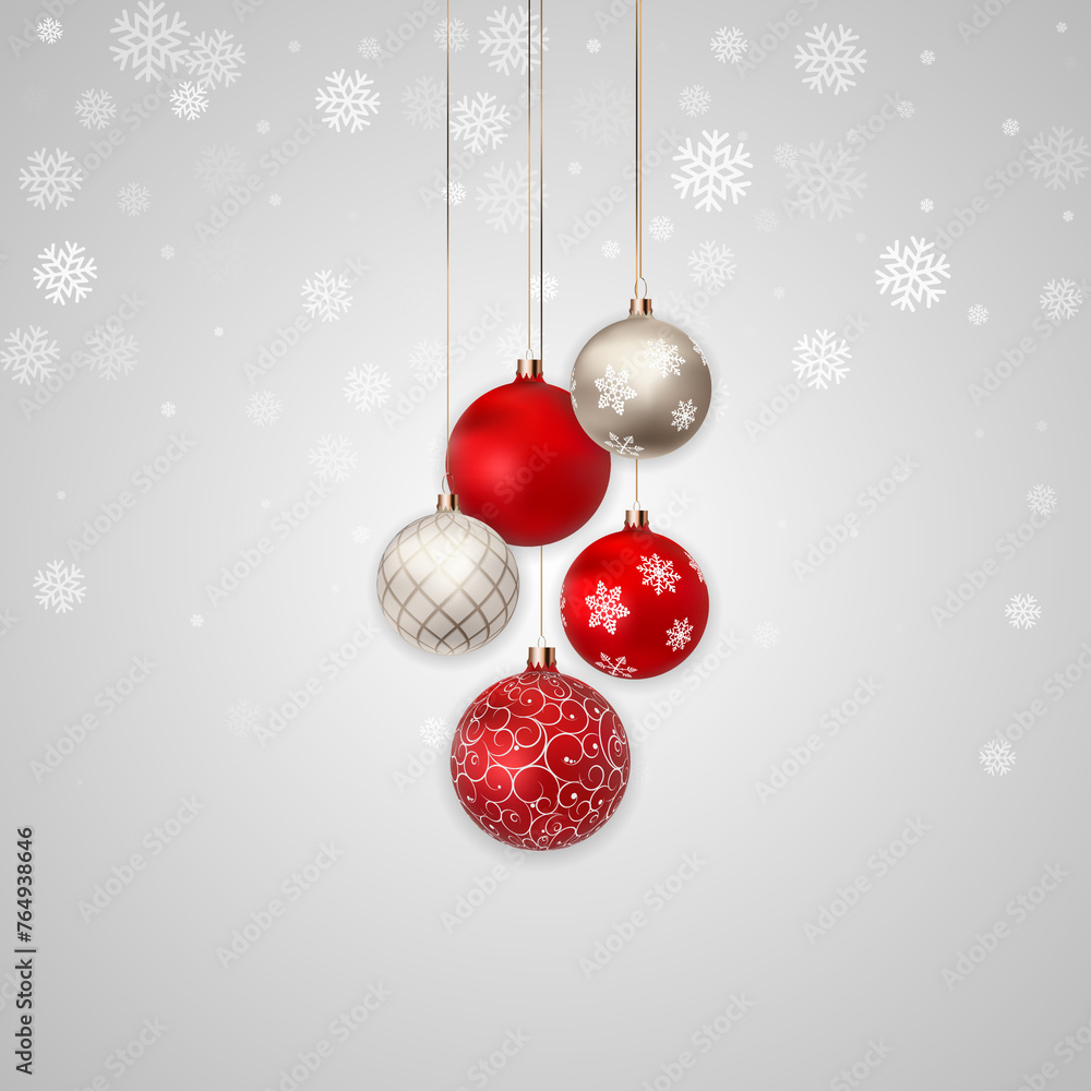 Elegant Hanging Ornaments with Snowflakes Background Elegant Hanging Ornaments with Snowflakes Background