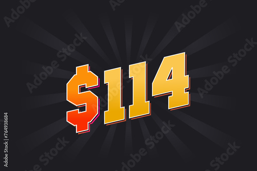 114 Dollar American Money vector text symbol. $114 USD United States Dollar stock vector