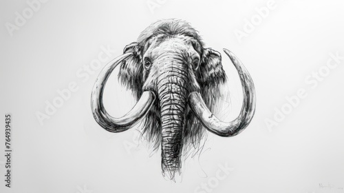 Hand pencil sketch drawing of mammoth the ancient prehistoric animal.