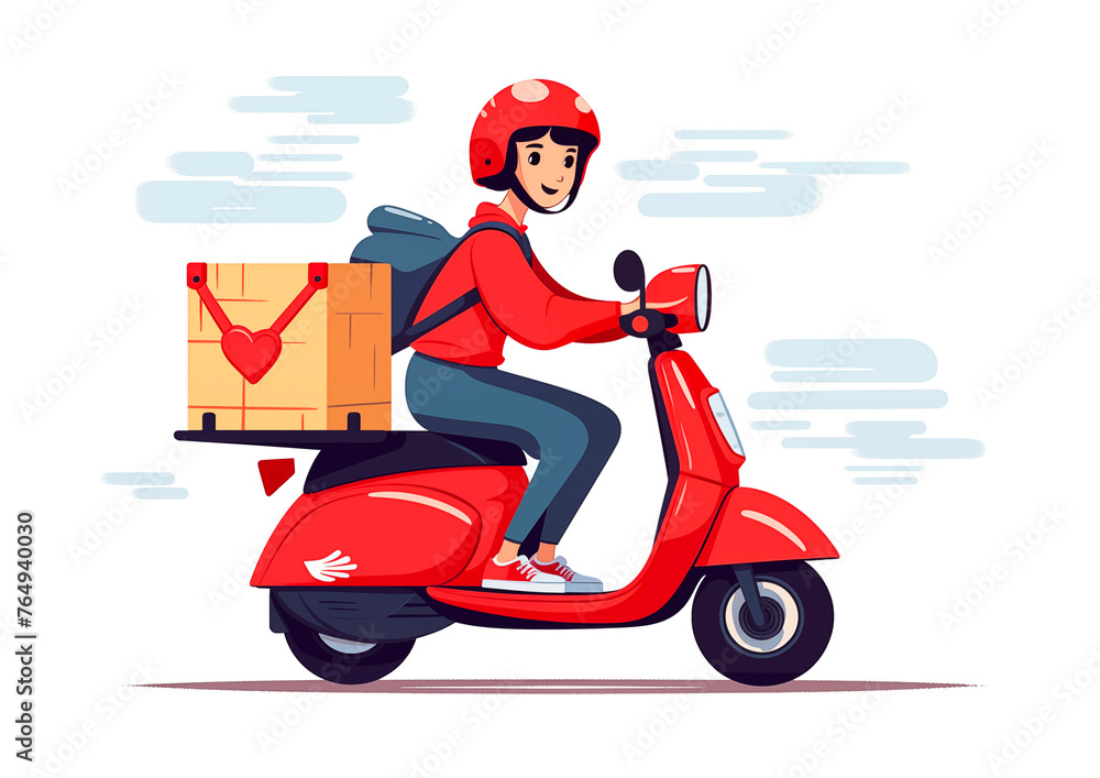 red scooter food delivery service - moped fast package delivery man illustration. red scooter food delivery service - moped fast package delivery man illustration.