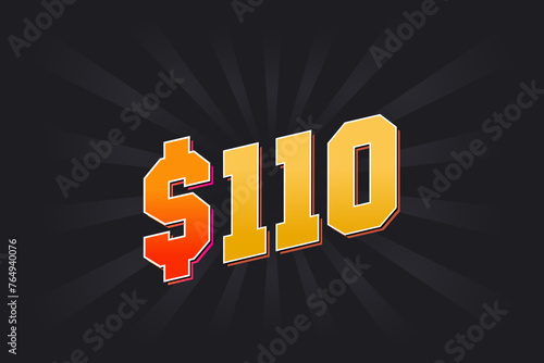 110 Dollar American Money vector text symbol. $110 USD United States Dollar stock vector