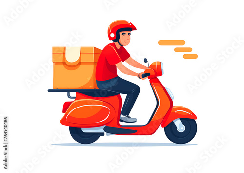 orange scooter food delivery service -  moped fast package delivery man illustration.