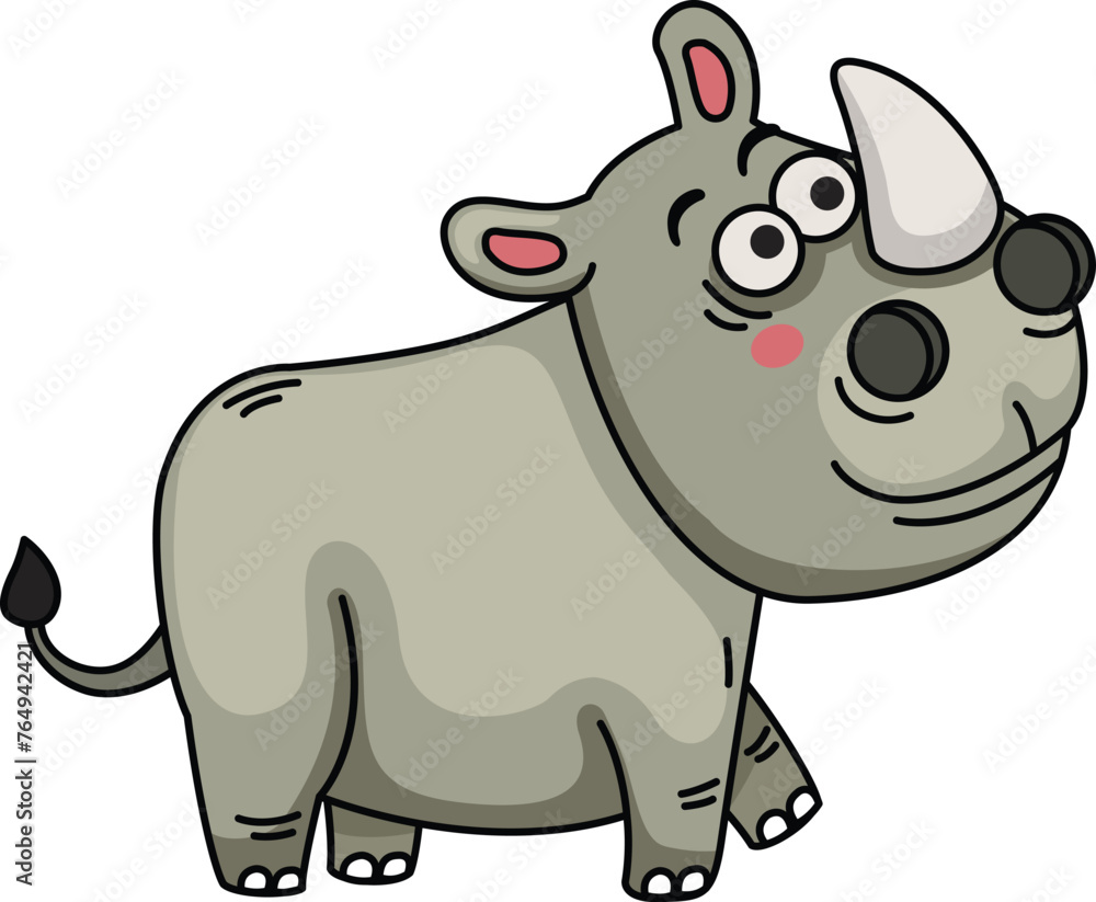 Naklejka premium Hand drawn rhino character illustration, vector