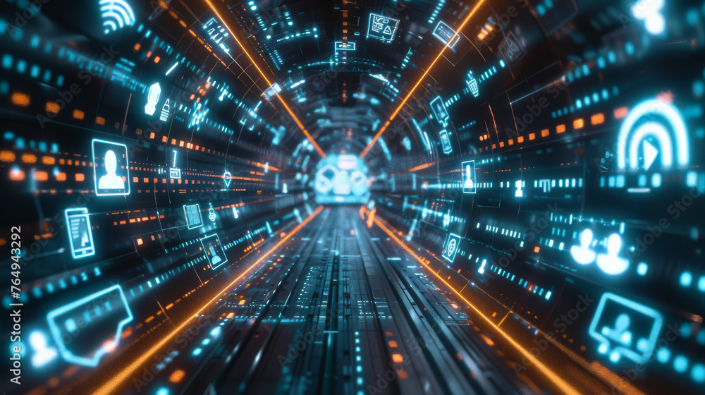 Visualization of data packets traveling through a secure tunnel adorned ...