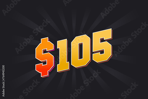 105 Dollar American Money vector text symbol. $105 USD United States Dollar stock vector