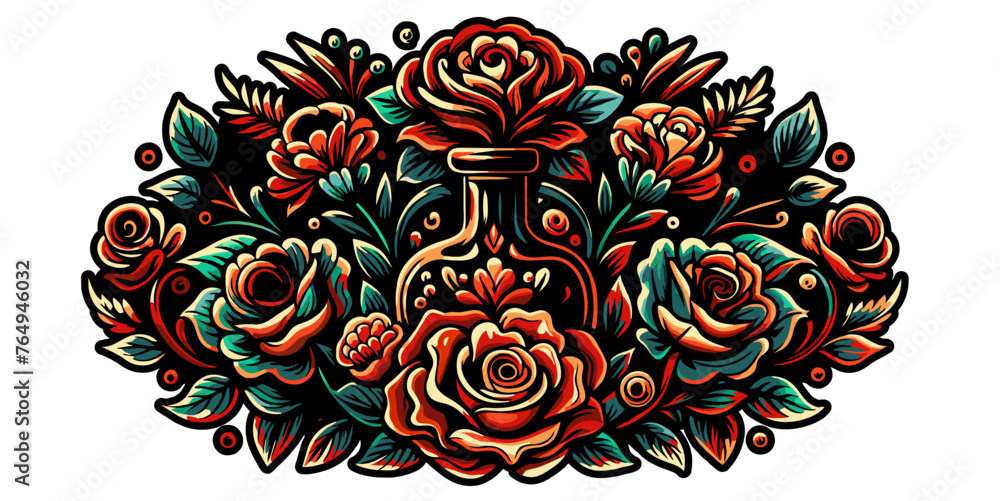 Mexico mexican roses for festival Cinco de mayo. Retro old school roses ...