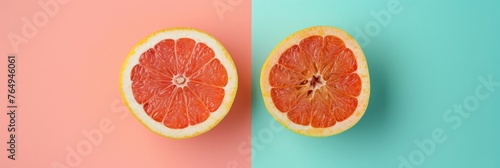 slices of citrus fruits on pastel colored background. 