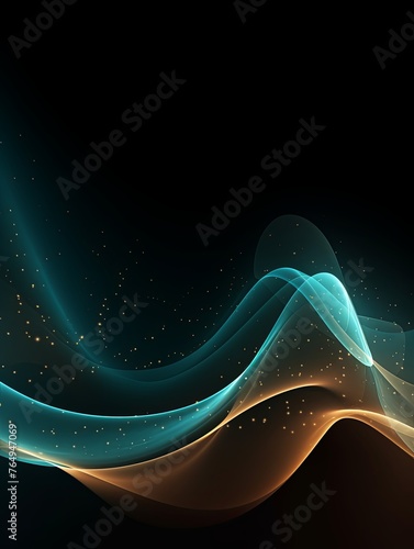 Cyan wave on a black background, in the style of futuristic spacescapes, dark brown and light beige