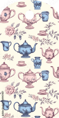 decorated label - base - Country style vector graphics with cup, teapot,  sugar bowl - ideal as a package sealer, gift tag, jam, liquor, card, vases, bottles, for cricut, sublimation, cutting plotter