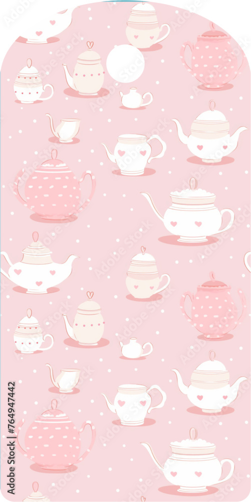 decorated label - pink - Country style vector graphics with cup, teapot,  sugar bowl - ideal as a package sealer, gift tag, jam, liquor, card, vases, bottles, for cricut, sublimation, cutting plotter