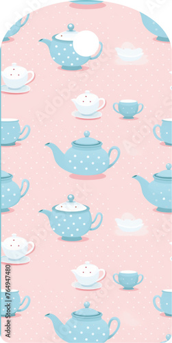 decorated label - pink Country style vector graphics with cup, teapot,  sugar bowl - ideal as a package sealer, gift tag, jam, liquor, card, vases, bottles, for cricut, sublimation, cutting plotter