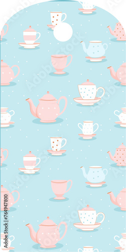 decorated label - blue - Country style vector graphics with cup, teapot,  sugar bowl - ideal as a package sealer, gift tag, jam, liquor, card, vases, bottles, for cricut, sublimation, cutting plotter