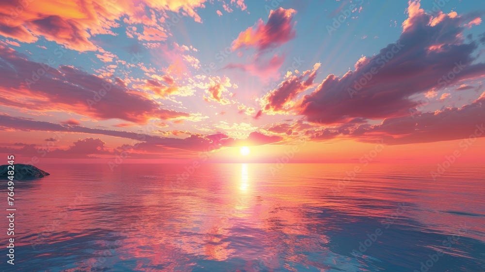 Golden Horizon Breathtaking Sunset Seascape with Vibrant Orange and Pink Skies