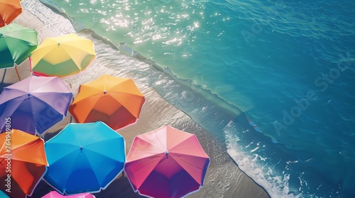 Vibrant Beach Umbrellas A Rainbow of Color against the Azure Sea Summer Paradise Scene