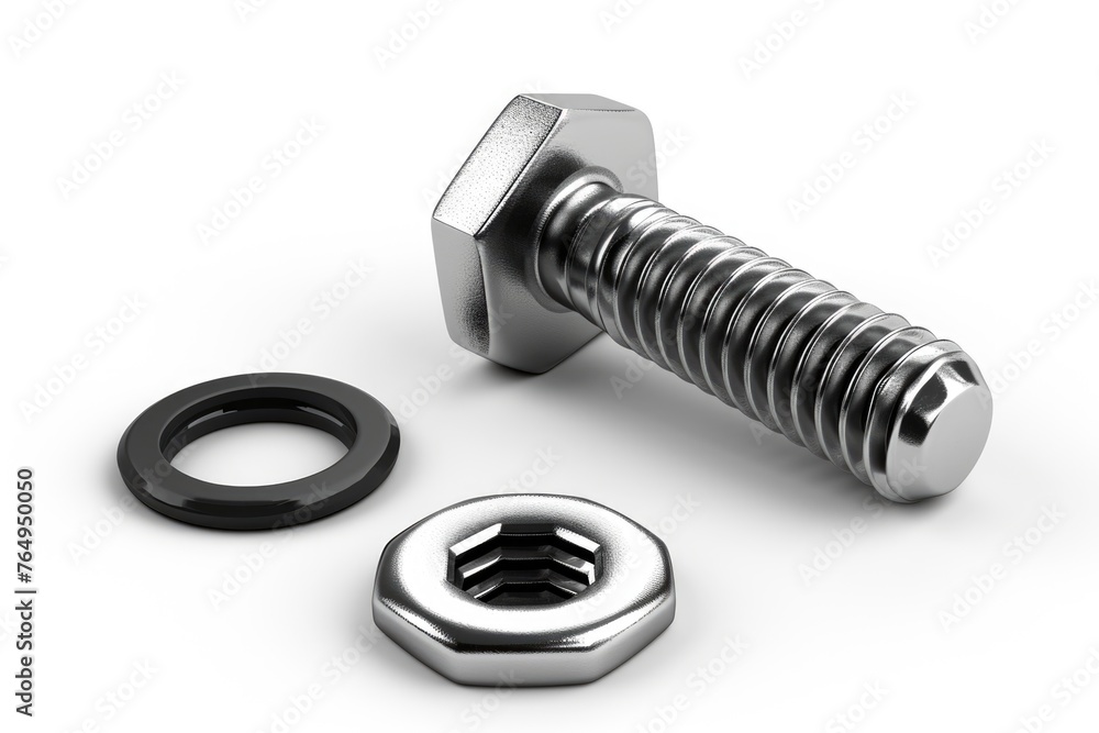 Screw Nut and Washer Isolated on White Background. Screw Nut and Washer Isolated on White Background.