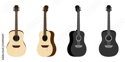 set of guitar vector. 3d design acoustic guitar vector illustration isolated on white background.
