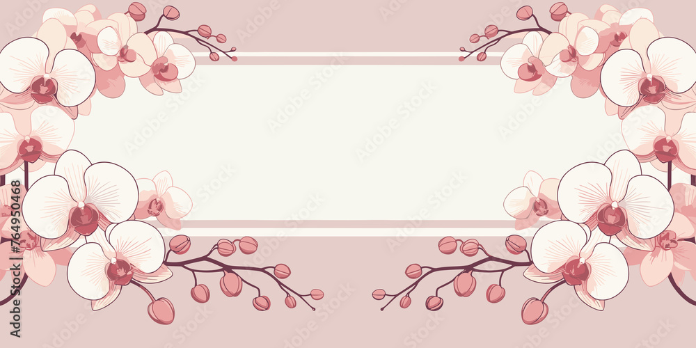 Background with orchids and place for text, floral frame greeting card design, Vector illustration, generative ai