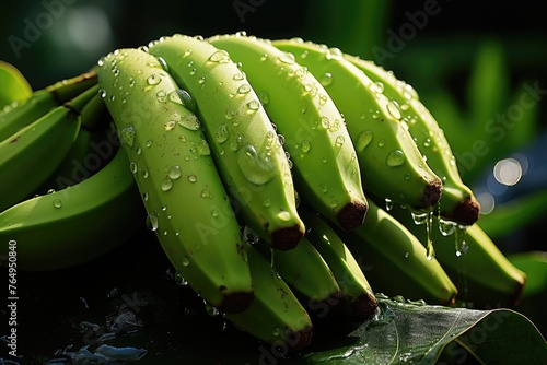 Mature banana tropical fruit in fresh green banana, generative IA