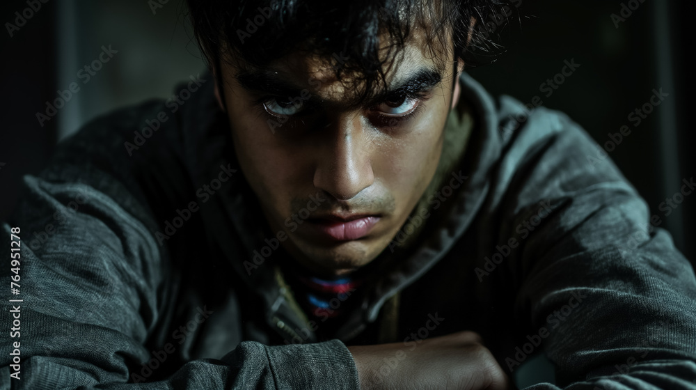 Obraz premium Young man with a brooding and intense look.