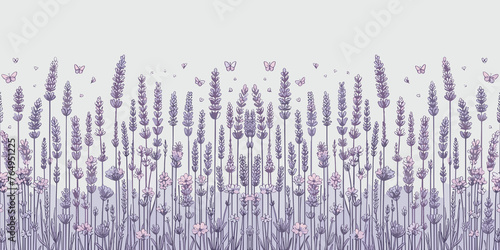 Lavender flowers seamless pattern background, lilac lavender border, vector illustration, generative ai