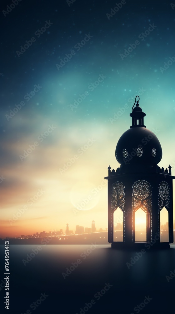 Fototapeta premium islamic lantern background Ideal for ramadhan festive, eid fitr, eid adha, islamic background , cozy, warm, holidays, invitations, and decorations, ratio 9:16px
