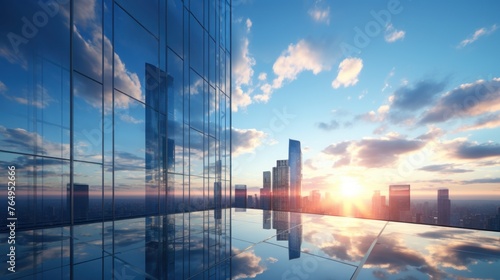 Photorealistic Tall building and behind it a beautiful and sky