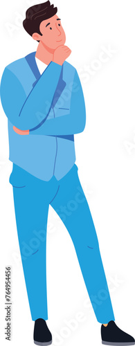 Thinking man in blue suit. Businessman color character