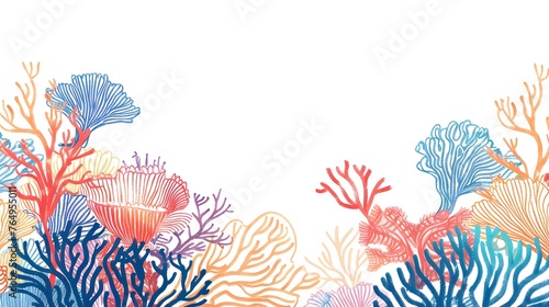 Colorful doodle coral on white background with copy space