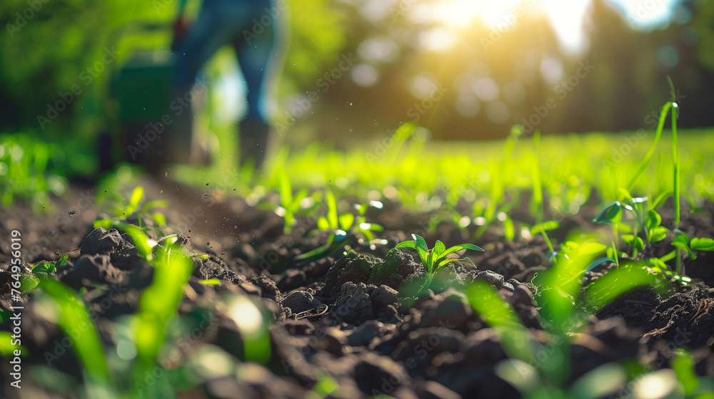 A farmer at work in spring. Spring arable land. A farmer at work in spring. Spring arable land.