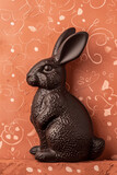 Chocolate Easter Rabbit on orange background. Easter card or poster