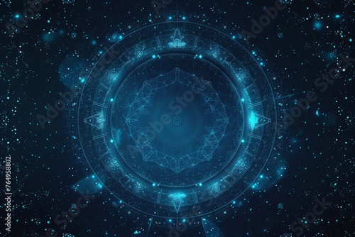 Blue circular geometric abstract frame on textured background