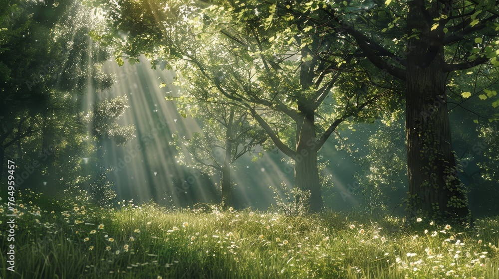 Obraz premium Enchanting Forest Glow A Captivating Image of Serenity and Tranquility in Nature