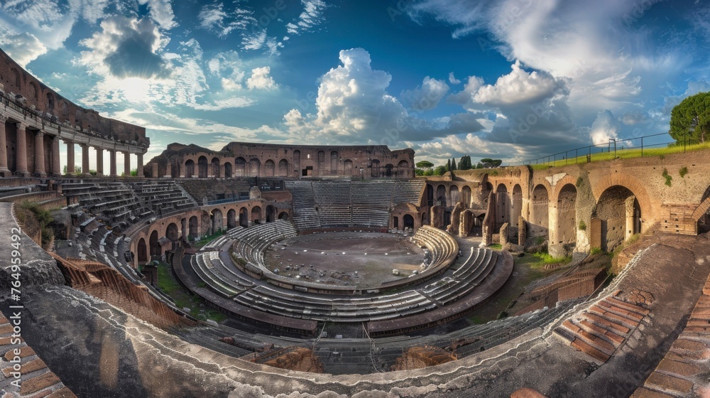 beautiful destroyed roman coliseum in ruins on a sunset HD